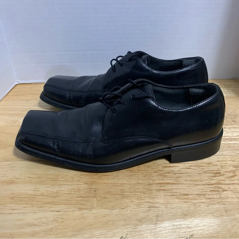 Stacy Adams Men Oxford Dress Shoes 9.5MBlack Leather Square Toe 23007-01 Lace Up